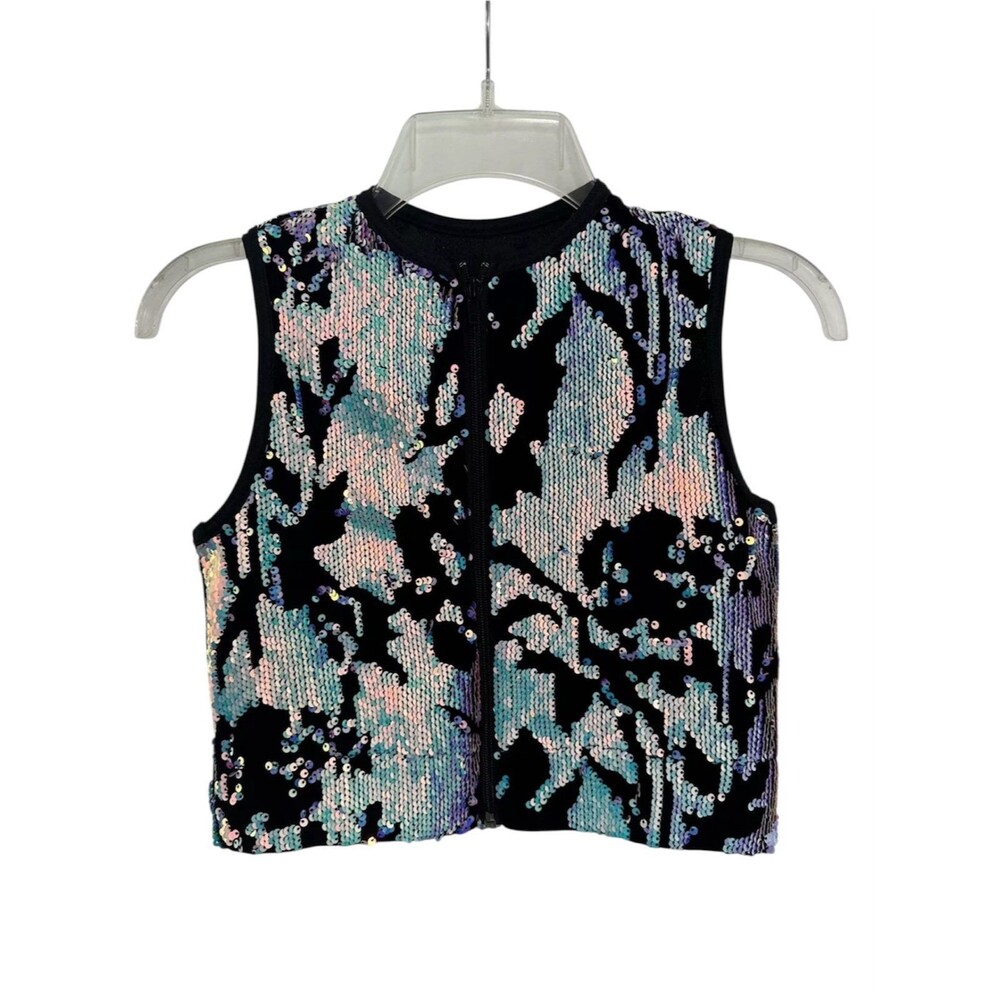 NWOT Weissman Dance Top Zip Up Vest Blue Purple Black Sequins Kids Size Small‎